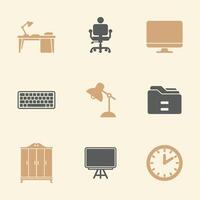 Home Office and Study Icons Collection for Web and Apps in Beige and Gray vector