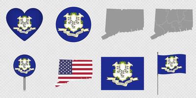 Connecticut State Flags and Maps Icon Pack. vector
