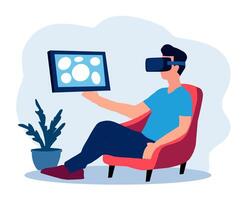 man using virtual reality glasses on his chair vector