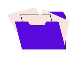 Hand drawn cute illustration of folder with documents. Flat file archive in colored doodle style. Planning or time management icon. Office data storage. Catalog or organizer. Isolated. vector