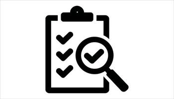 Checklist with Magnifying Glass Inspection and Evaluation Icon vector