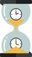 Hourglass with two clocks showcasing flowing sand in a minimal and modern flat design illustration vector