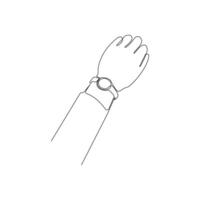 Hand with wristwatch continuous one line drawing. Wristwatch outline icon. vector