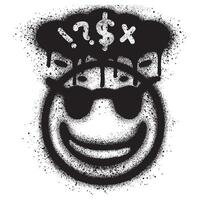 Graffiti emoticon Cool smiling Face with Sunglasses isolated with a white background with speech bubble. vector