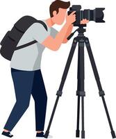 A photographer capturing a moment with a DSLR camera on a tripod in a flat illustration style vector
