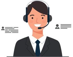 A smiling customer service representative wearing a headset in a minimalistic design style, engaging with clients in art vector