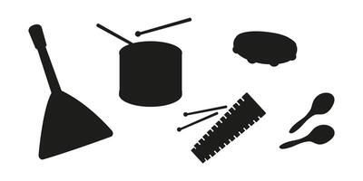 Musical instruments and tools used for creative play and rhythm activities in a fun setting vector