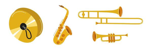 Musical instruments collection featuring brass and woodwind instruments in vibrant colors vector
