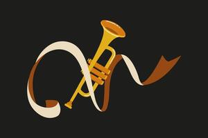 Vibrant trumpet design with flowing ribbons in a dynamic composition on a dark background vector