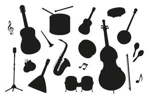 Musical instruments showcase with silhouette designs arranged creatively vector