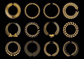 Set of Laurel golden wreath on a black background. vector
