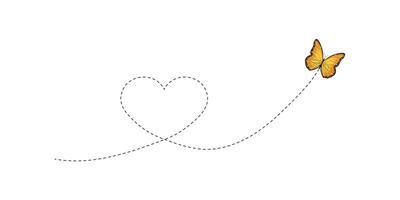 Butterfly with a dashed line leading it toward a heart-shaped path. vector