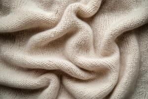 Soft Beige Woolen Fabric Closeup With Textured Knitted Pattern For Cozy Textile Design And Background photo