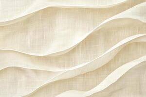 Closeup of Wrinkled Beige Fabric Texture with Soft Wavy Patterns and Delicate Linen Fiber Details photo