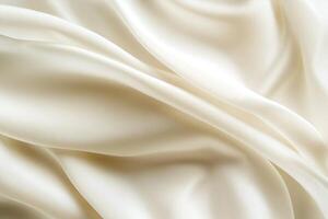 Closeup of Smooth Ivory Fabric Texture with Soft Folds for Luxury Design and Elegant Backgrounds photo