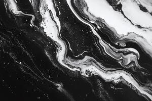 Abstract Black And White Fluid Marble Ink Texture With Swirls And Paint Splash Effect For Modern Design photo