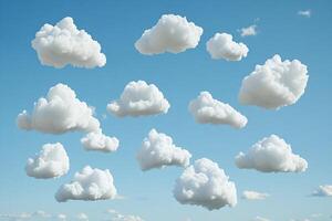 White Fluffy Clouds Floating in Clear Blue Sky with Minimal Design and Bright Day Atmosphere photo
