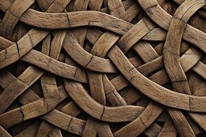 Closeup of Interwoven Natural Brown Wooden Texture with Rustic Organic Bark Pattern Background photo