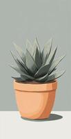 Potted Green Succulent Plant in Orange Clay Pot on Light Grey Background for Home Decor and Gardening photo