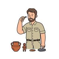 A man is holding a spoon and looking at a pot vector