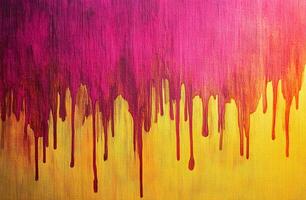 Vivid Abstract Paint Drips in Pink Red and Yellow on Textured Canvas Background for Modern Art Decor photo