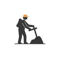 A man with a shovel and a hat is standing on a hill vector