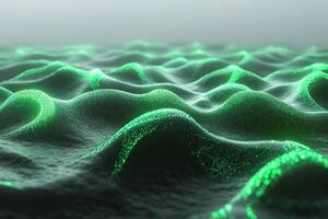 Abstract Green Glow Digital Wave Pattern with Glittering Pixels on Gradient Background photo
