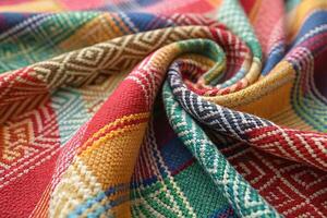 A colorful fabric with a pattern of geometric shapes photo