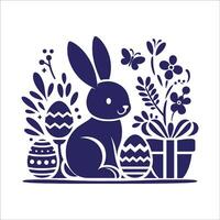 Easter bunny with flowers and eggs on a white background vector