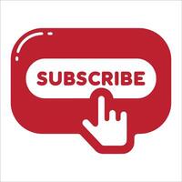 Subscribe, bell button and hand cursor. Red button subscribe to channel vector