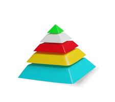 3d render pyramid chart. Three-dimensional illustration infographic diagram. Business level hierarchy. Symbol of growth. Graph step structure element. Triangle information of progress vector