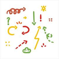 Hand drawn colorful arrow doodles with isolated white background vector