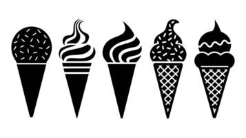 Black and White Ice Cream Cones Classic Cones with Sprinkles, Swirls, Patterns, Hand-Drawn Designs, Sweet Treat Illustrations, Dessert Art vector