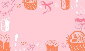 Easter frame with hand drawn bunnies, cakes, eggs vector