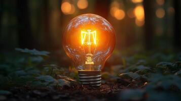 Illuminated Light Bulb in Forest photo