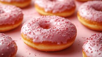 Mini Strawberry Donut with Glaze Toping on Pink Background Isolated photo