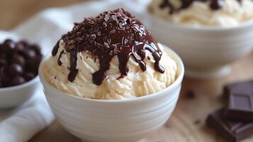 Soft cream with chocolate sauce photo