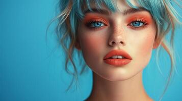 A woman with colorful hair and unique makeup photo