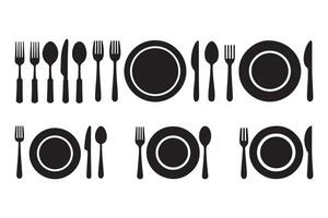 Fork, spoon, knife and plate. Menu symbol. Tableware instruments. Restaurant icon Design. vector
