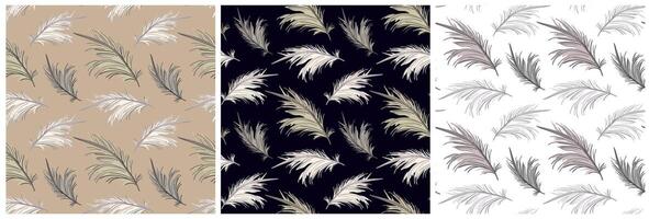Elegant Boho Feather Patterns in Neutral, Dark, and Light Tones Seamless Decorative Textile and Wallpaper Design vector
