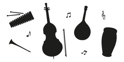 Musical instruments arranged in a creative layout with notes and rhythms featured prominently vector