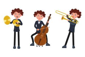 Young musician playing various instruments at a lively music event during the afternoon vector