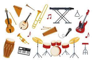 Variety of musical instruments laid out on a white background for creative design projects vector