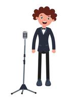 Entertainer ready to perform at a mic stand in a stylish outfit vector