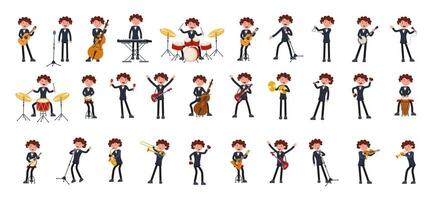Musicians performing with various instruments in a lively music ensemble setting vector