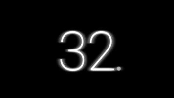 35 seconds countdown timer with white neon number on black screen suitable for countdown, technology, achievements, activity completion time, project time calculation, presentation video