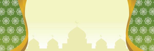 Green Islamic background, with mandala ornament and mosque silhouette. Free copy space area. Suitable for your design project vector