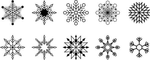 Snowflake icon set. Snowflakes different shapes isolated on white background vector