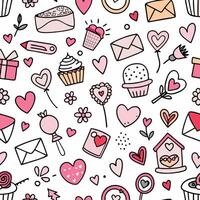 seamless pattern with ,hearts cupcakes vector