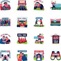 Set of 16 Flat Style Football Stickers vector